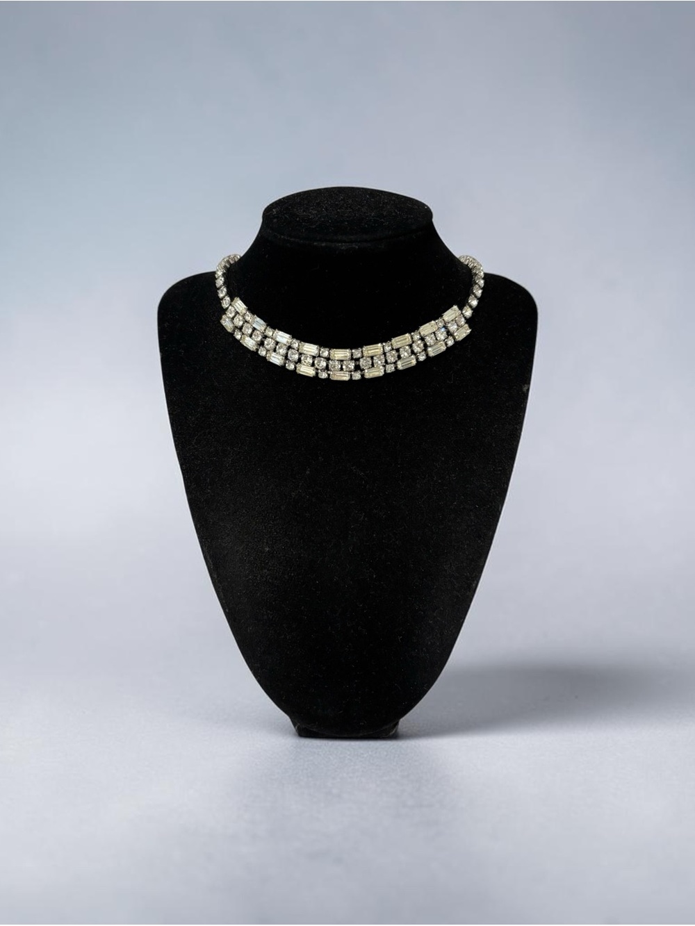 Sparkling Multi-Row Silver-Tone Rhinestone Choker/Necklace 15”